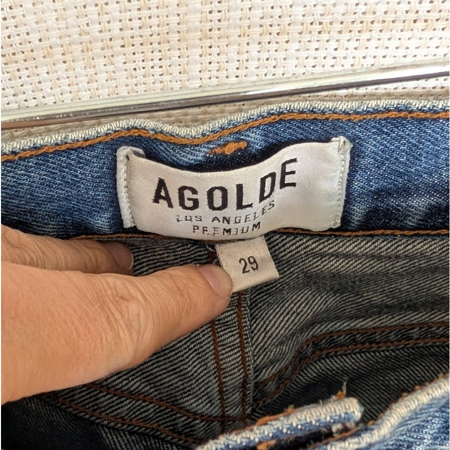 Agolde Riley Jeans Womens 29 Blue Denim High Rise Straight Crop
