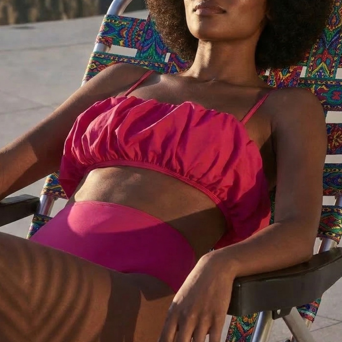 Zara Balloon Swim Bikini Set Womens M Ruffle Sleeveless Top & High Waist Bottoms