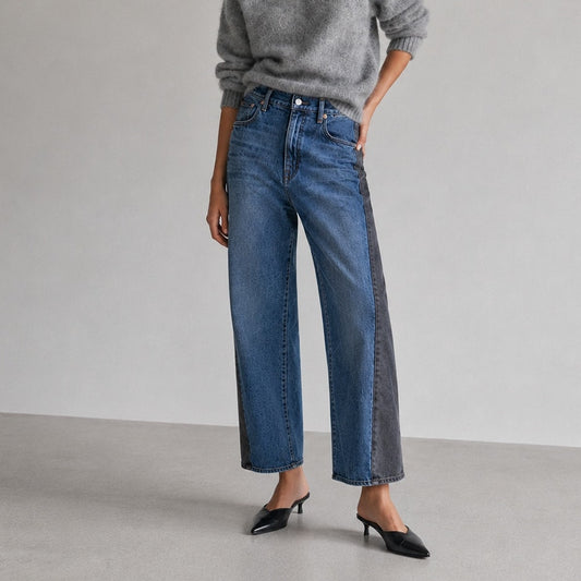Mother The Half Pipe Flood Jeans Womens 28 Blue High-rise Wide Curved Leg