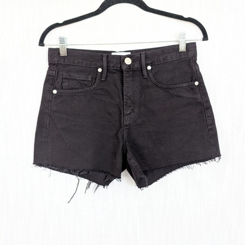 Frame Le Brigette Mini Short Womens 25 Black Denim Cotton High-Rise Raw Cut NWOT
