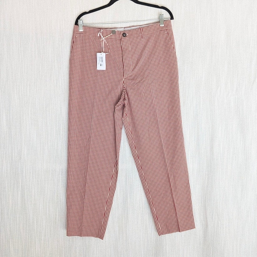 Berwich Laura 67 Pants Womens IT44 US 8 Red Gingham Check Wool es1508x Italy NWT