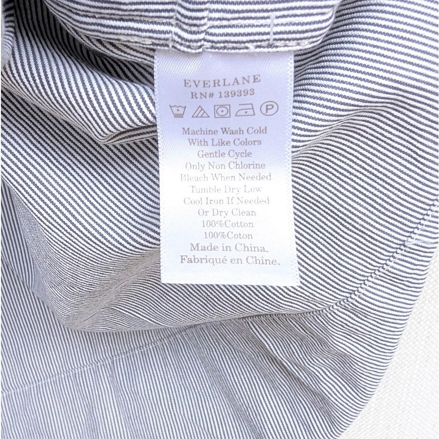 Everlane Blue Striped Cotton Weave Collarless Shirt Belt Midi Dress, size 2