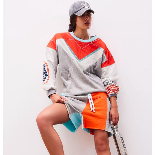 Free People Multi Oversized Piece Of Me Sweatshirt and Mini Shorts, size S