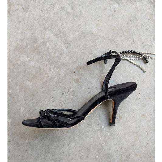 Magda Butrym PF22 Black Retro Satin Strass Heel Italy Shoes, size 40/US 10