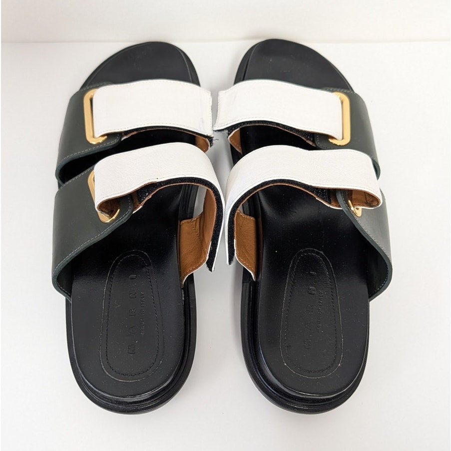 Marni Fussbett Color Block Slide Sandals Women's EU40/US 9.5 Leather Slip On