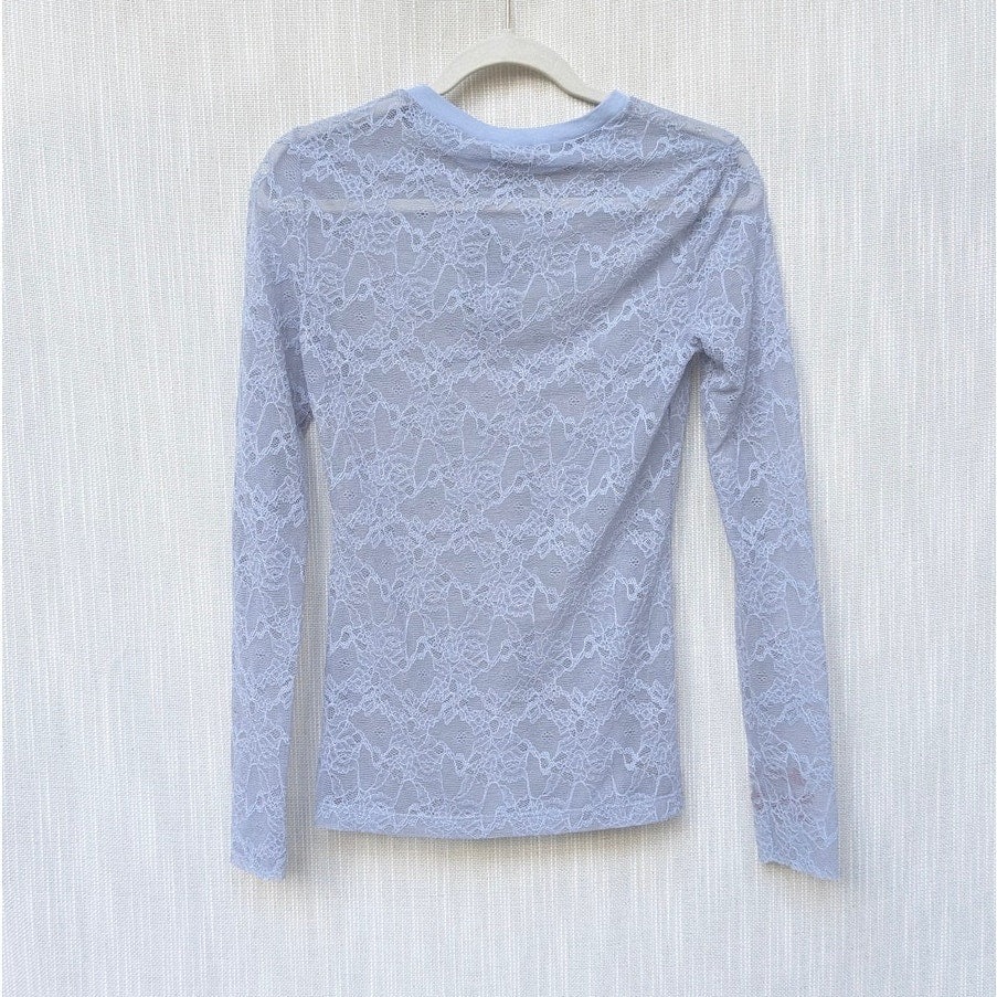 NWT Dsquared2 Underwear Blue Lace Sheer Embroidered Long Sleeve Top, size S