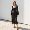 AFRM Black Floral Print Trixie Long Ballon Sleeve Midi Maxi Dress, size M