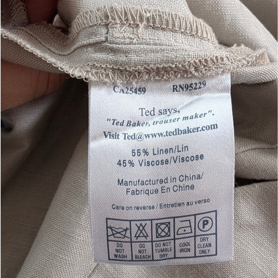 Ted Baker Pants Womens 0/US 2 Beige Linen High-rise Cropped Pleated Trousers