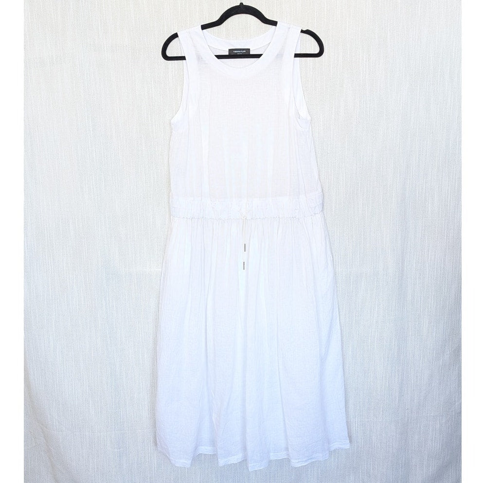 Fabiana Filippi Linen Midi Dress Womens 8 White Drawstring Waist Sleeveless