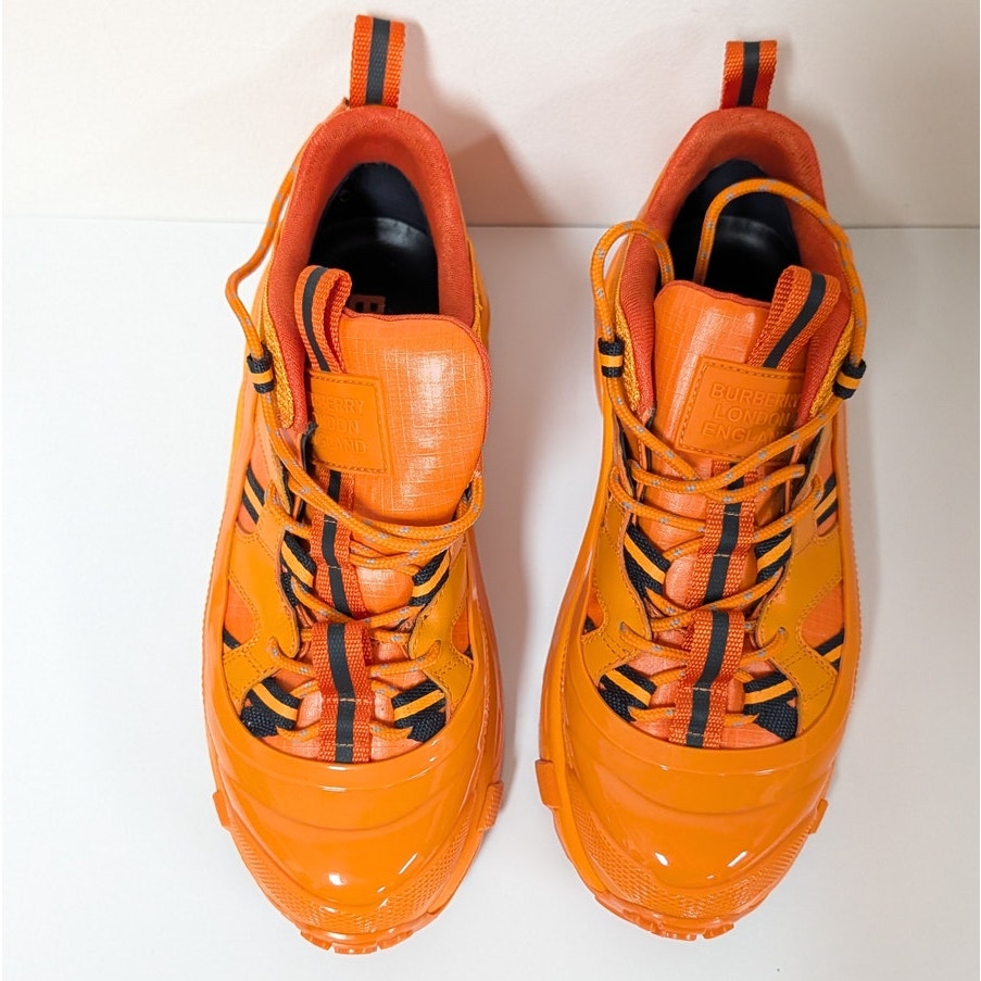 Burberry Nylon & Rubber Arthur Sneakers Womens EU 39.5/US 9.5 Orange Lace-Up Low