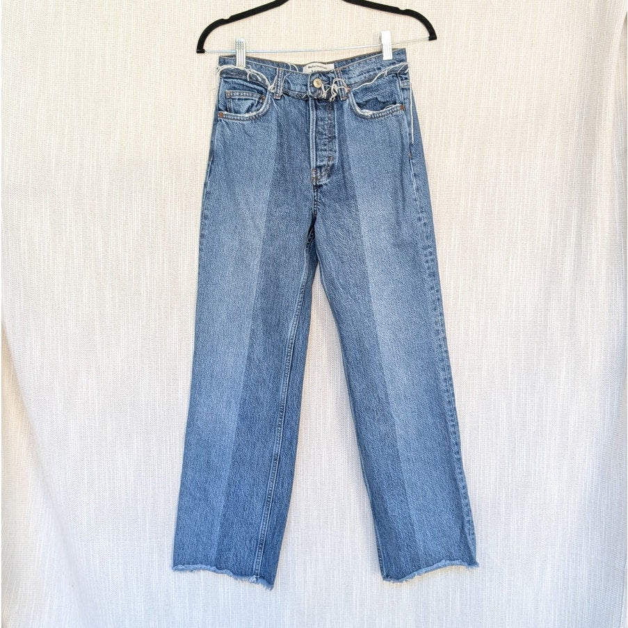 Reformation Natoma Blue Denim Distressed High-rise Straight Leg Jeans, size 25
