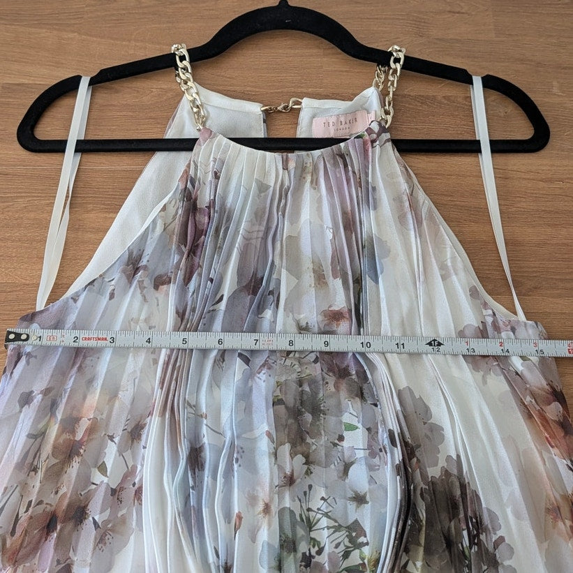 Ted Baker Ammaria Sleeveless Pleated High/Low Dress Womens XS/S Floral Midi