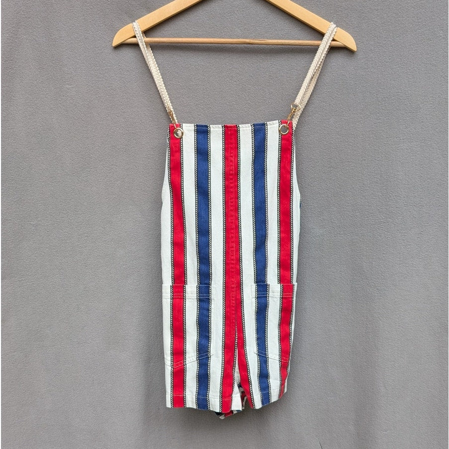 Show Me Your Mumu Striped Trude Romper Denim Short Overalls, size XS