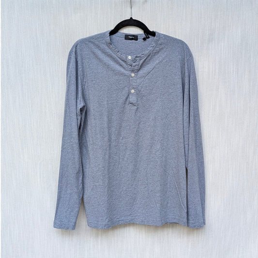 Theory Gray Long Sleeve Henley Button Shirt Top, size L