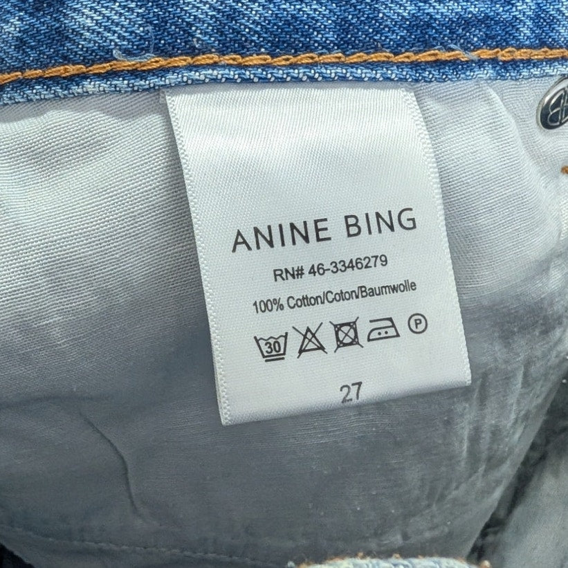 Anine Bing Gina Denim Mini Shorts Womens 27 Blue High-rise Hot