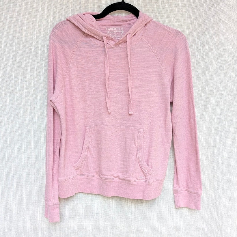 Faherty Sunwashed Slub Hoodie Womens XS Pink Relaxed Cotton Sweatshirt
