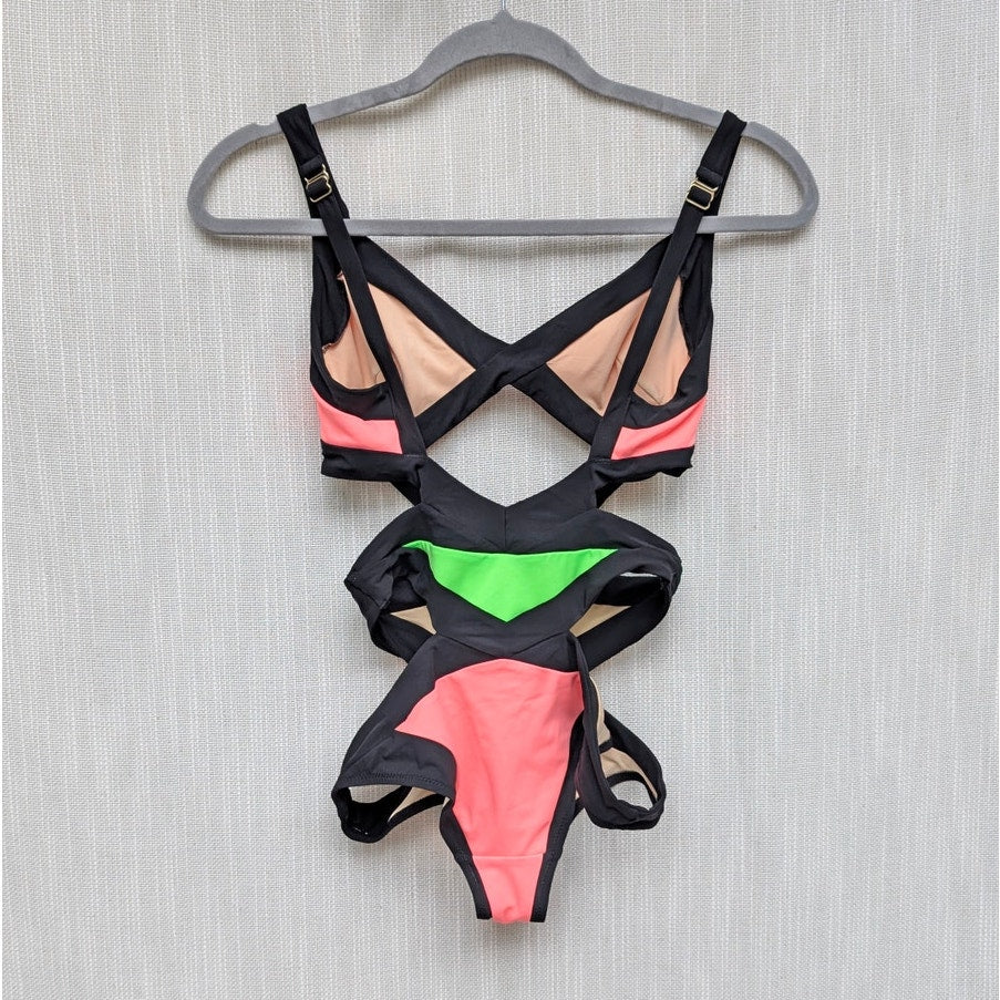 Agent Provocateur Mazzy Swimsuit Womens AP 3/US 6 Green/Pink One Piece Bandage