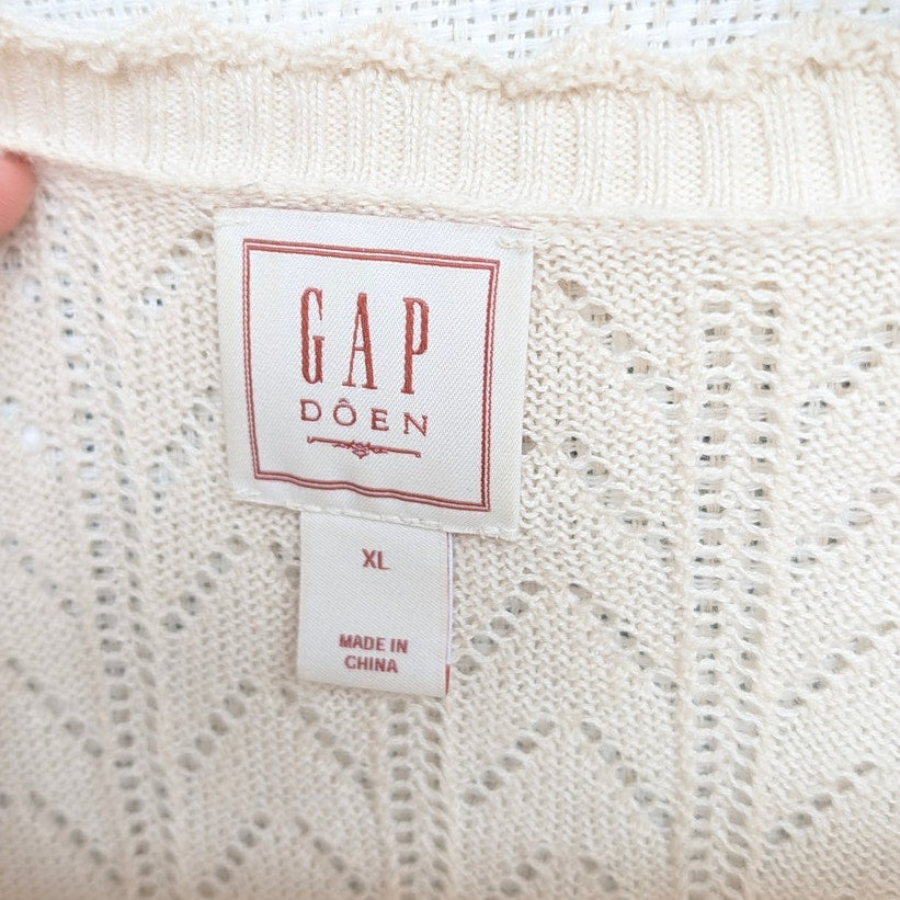 Gap × DÔEN Linen-blend Pointelle Short Sleeve Knit Top Womens XL Cream Crewneck
