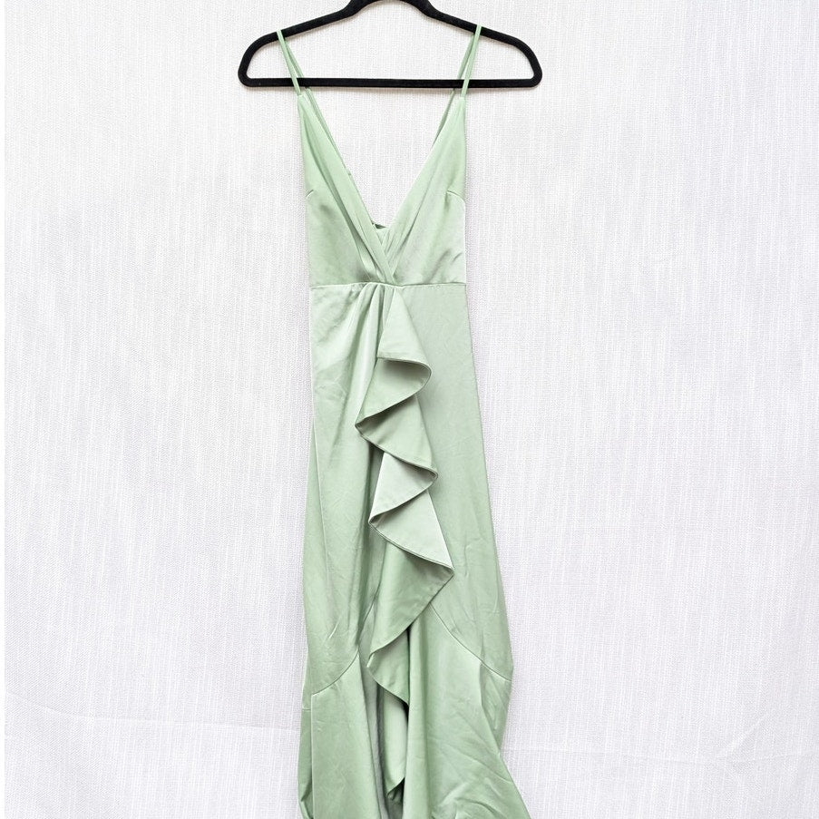 NBD Light Me Up Evening Dress Womens XS Green Sleeveless Ruffle Ball Gown Maxi