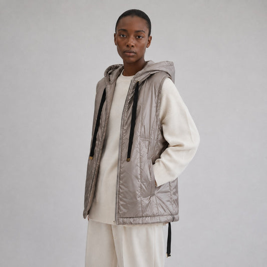 Max Mara The Cube Cameluxe Greengo Anthracite Puffer Hooded Vest Womens 10 Gray