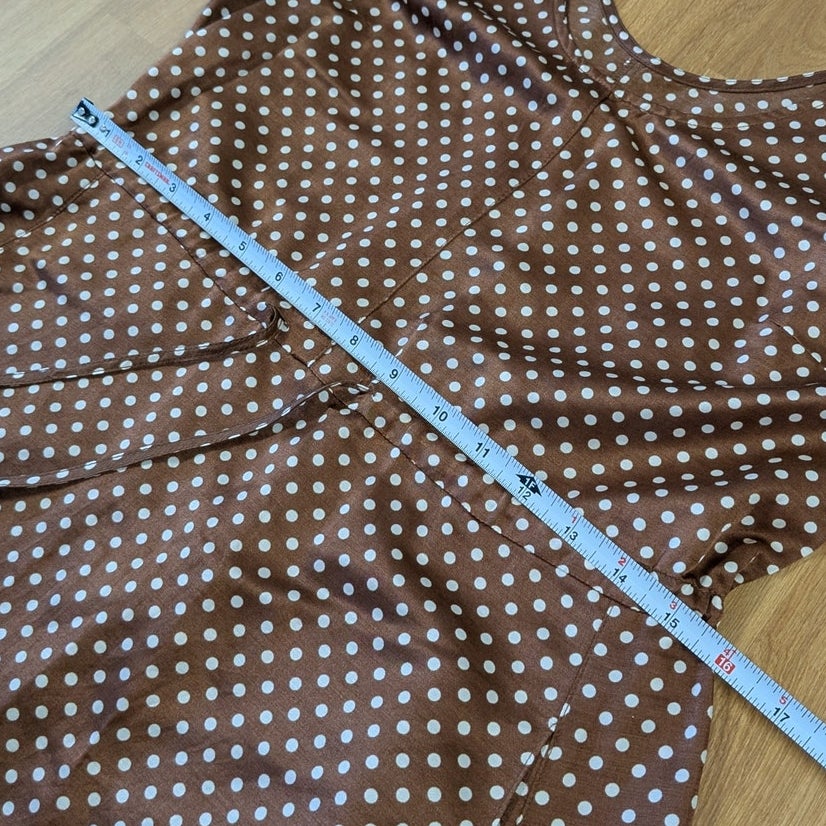 Raquel Allegra Brown White Polka Dot Silk Cotton Midi Dress Size 0