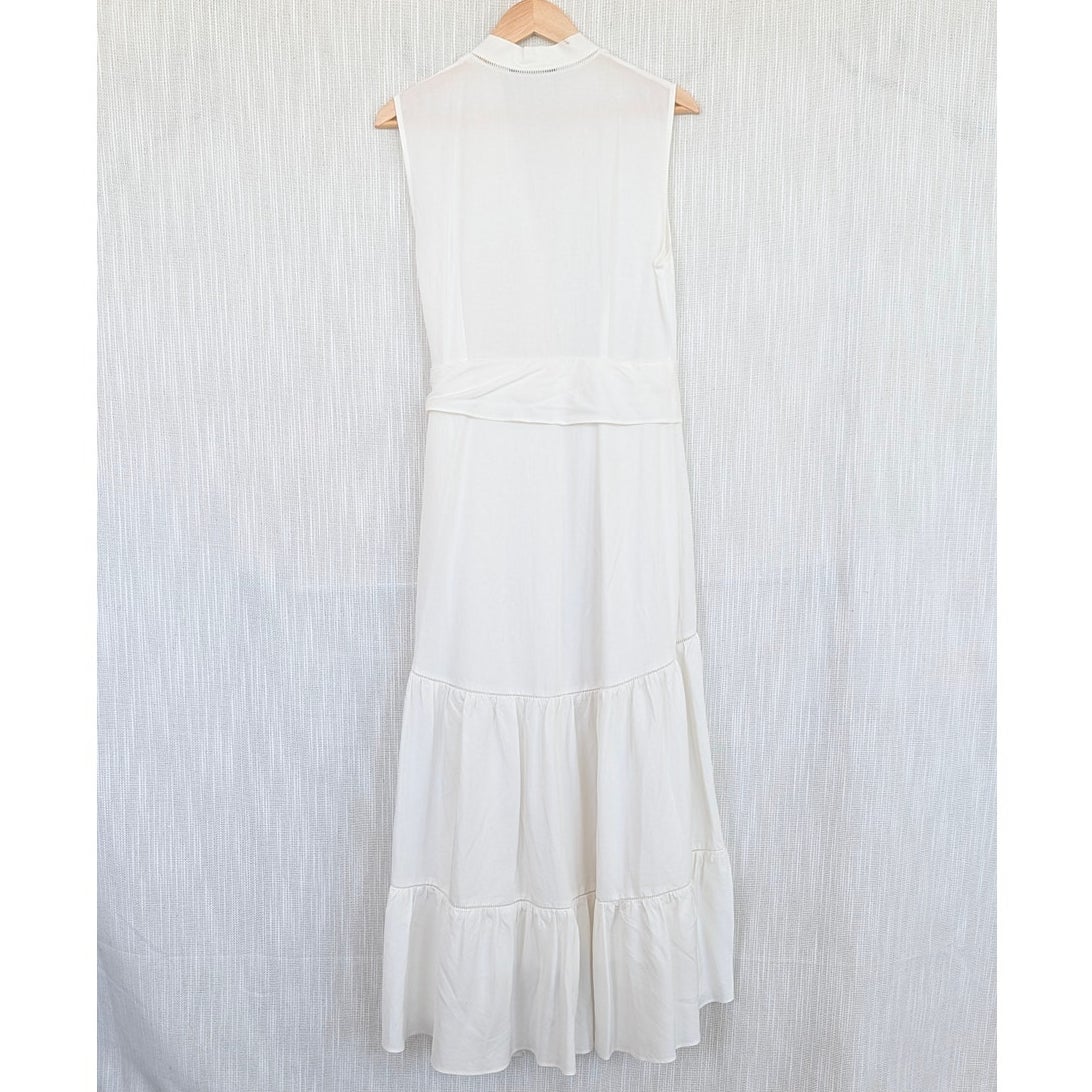 Kobi Halperin Anna Dress Womens M White Ruffle Sleeveless Belted High/low Midi