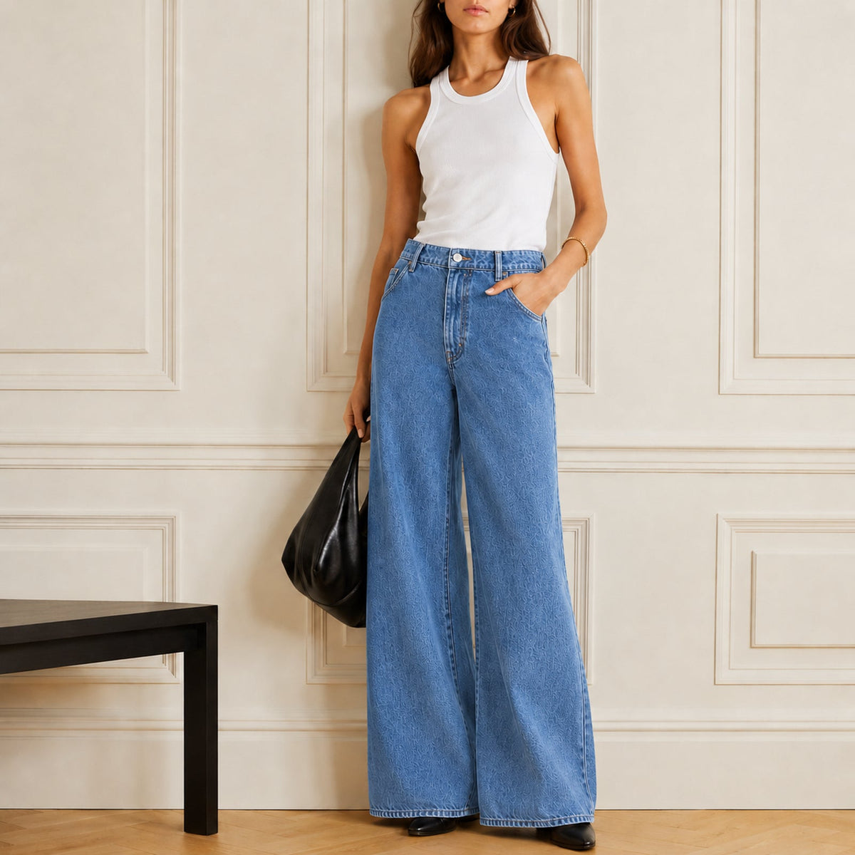 Madewell Wide Sweep Denim Trousers NT510 Womens 28 Blue High-rise Wide Leg