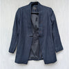 AYR The Coup Linen Blazer Womens 4 Navy No Closure Open Placket Long Sleeve