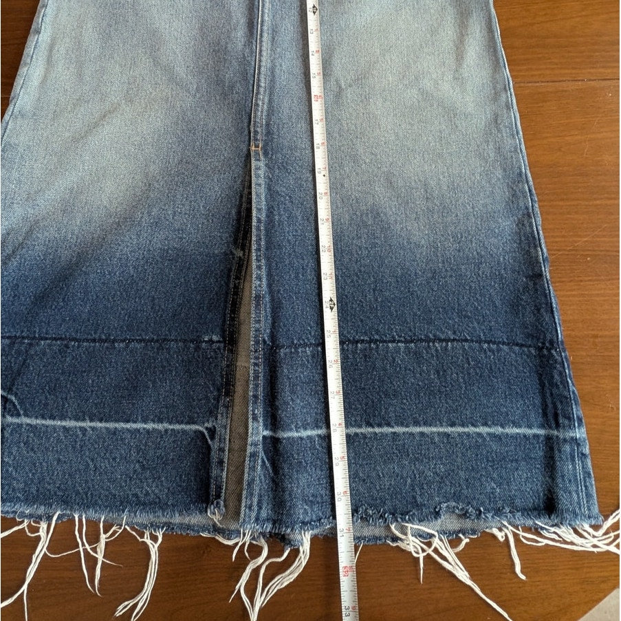Current/Elliott The Slit Denim Ombre Straight Midi Raw Hem Skirt, size 27