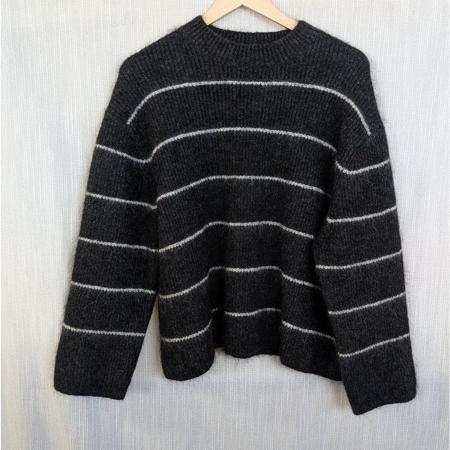 COS Charcoal Striped Alpaca Wool Blend Crewneck Long Sleeve Relaxed Sweater XS