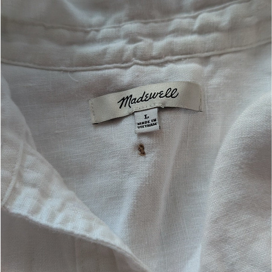 Madewell White Flap-Pocket Button-Up Shirt in 100% Linen, size L