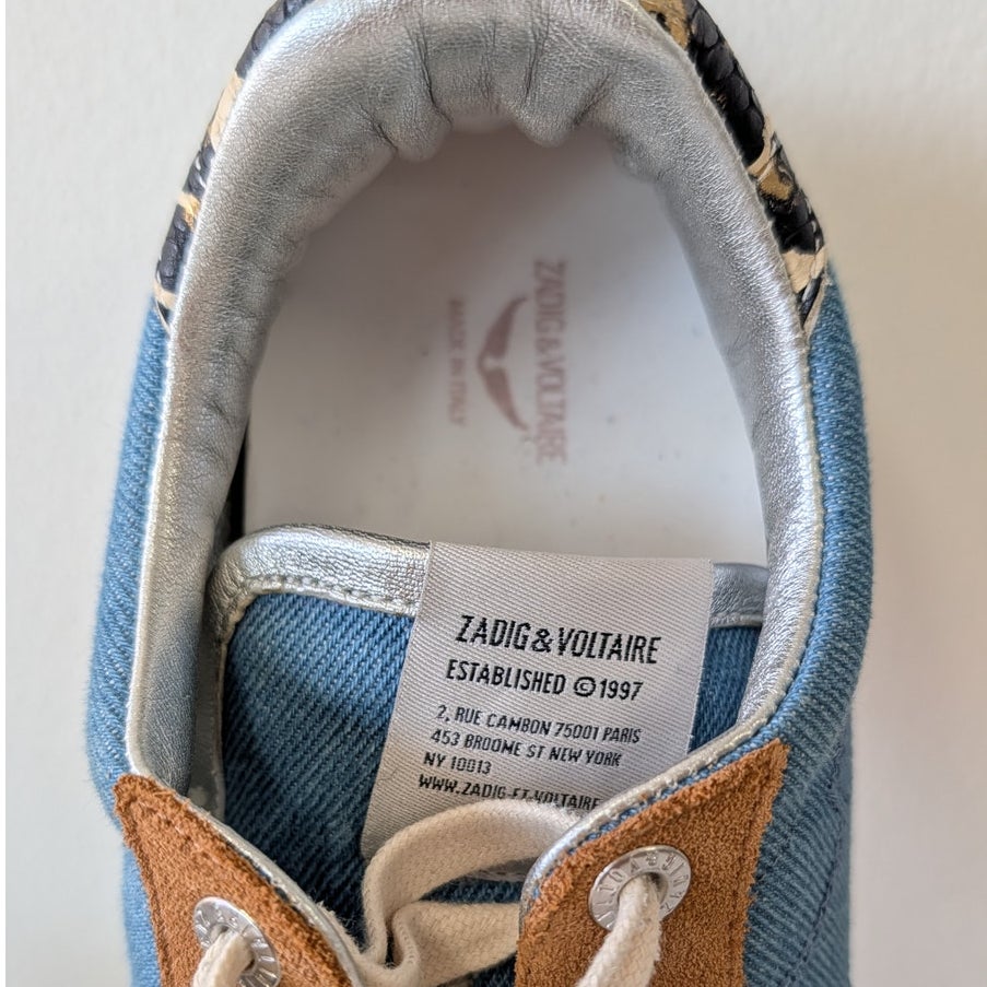 Zadig & Voltaire Jean Denim Sneakers Womens EU40/US 9.5 Multi Lace-up Low Top