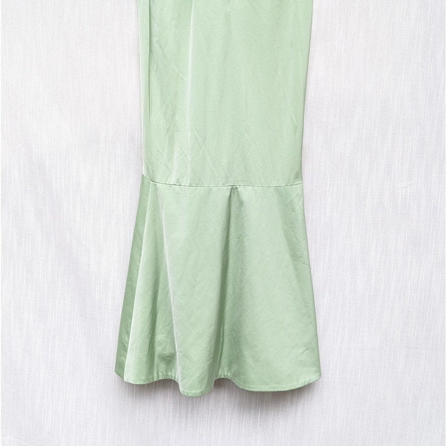 NBD Light Me Up Evening Dress Womens XS Green Sleeveless Ruffle Ball Gown Maxi