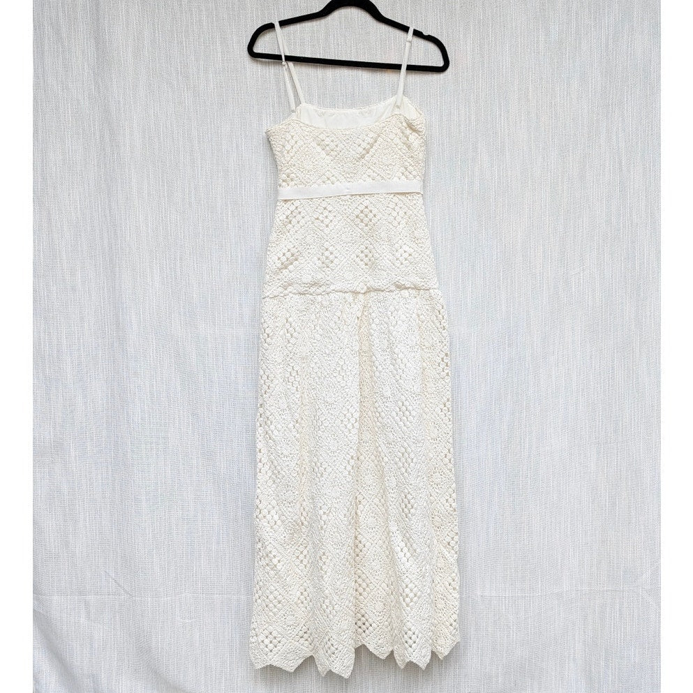 Saylor Evangelina Crochet Dress Womens XS White Sleeveless Cotton Midi Maxi