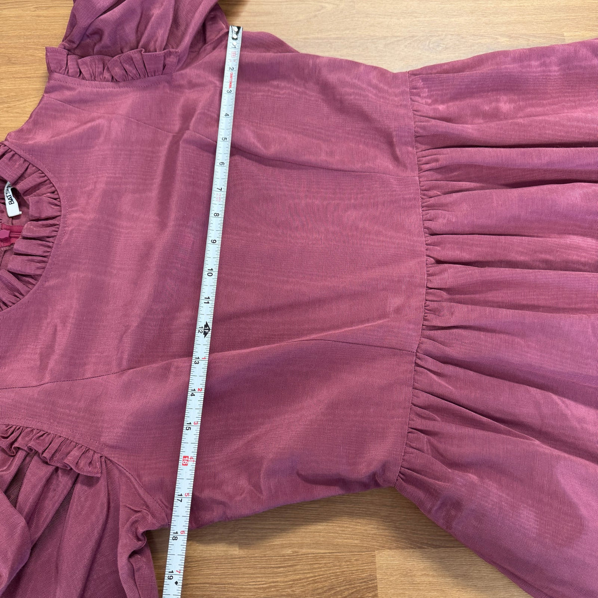 Batsheva Short Prairie Mini Dress in Raspberry Moiré Womens 8 3/4 Sleeve Mock