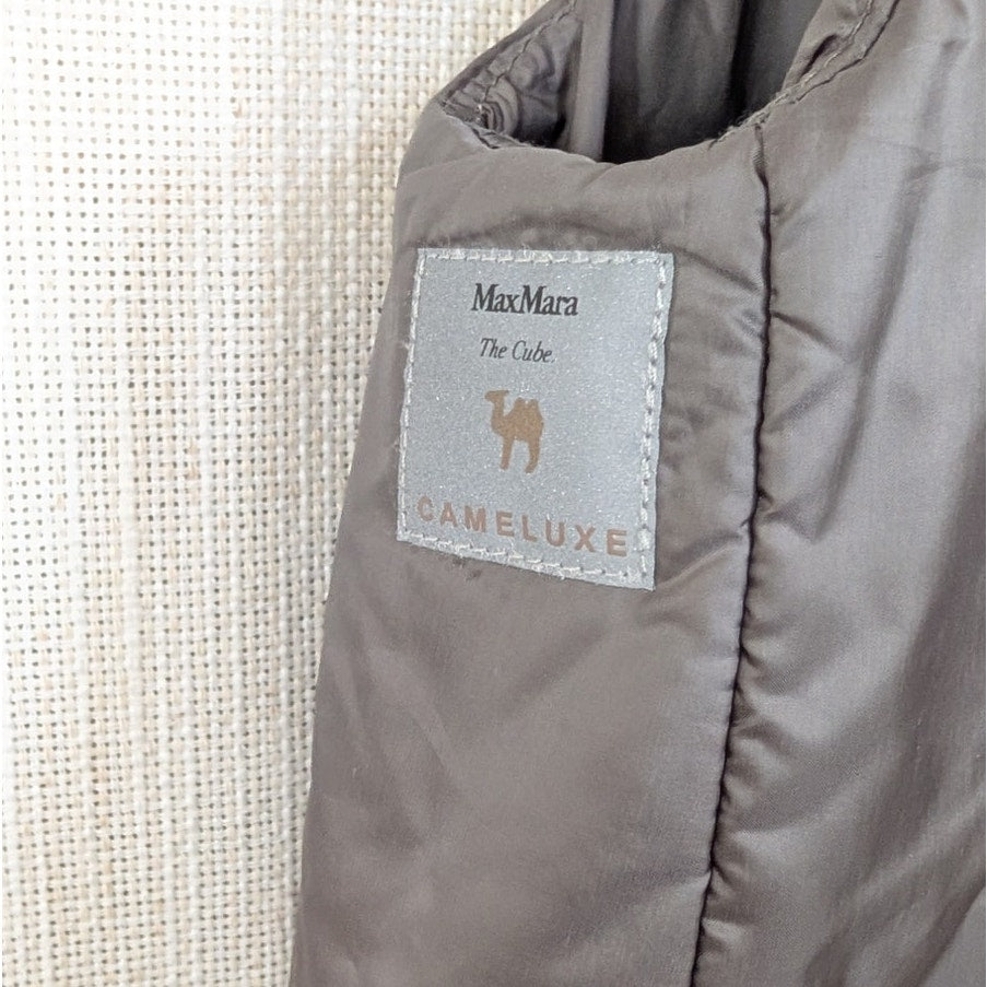Max Mara The Cube Cameluxe Greengo Anthracite Puffer Hooded Vest Womens 10 Gray