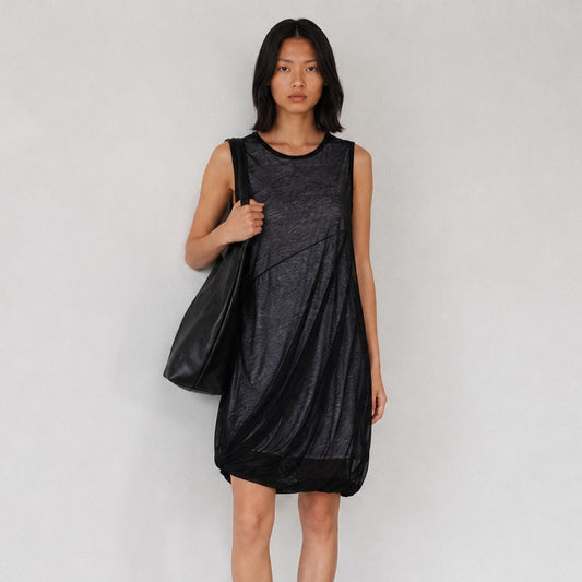 Helmut Lang Sheer-Overlay Jersey Bubble Dress Womens M Sleeveless Tank Style NWT