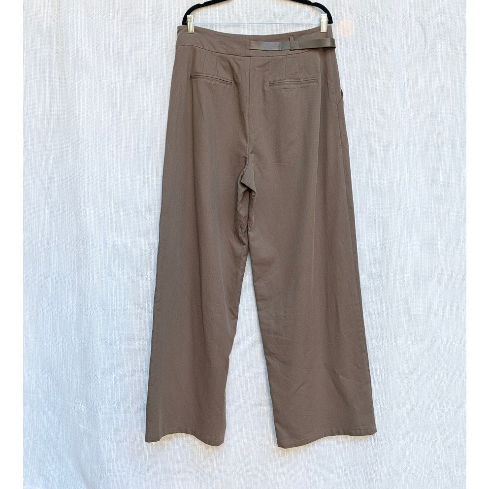 JLuxLabel Dark Taupe Everywhere Belted Trousers Womens XL High-rise Wide Leg