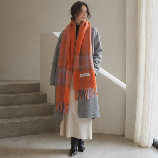 Acne Studios Vally Oversized Plaid Knit Wool/Alpaca Scarf