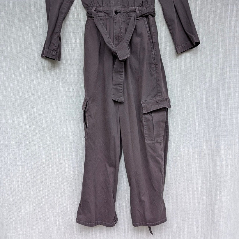 Anthropologie ASKK NY Cargo Jumpsuit Womens 1 Long Sleeve Button Front Wide Leg