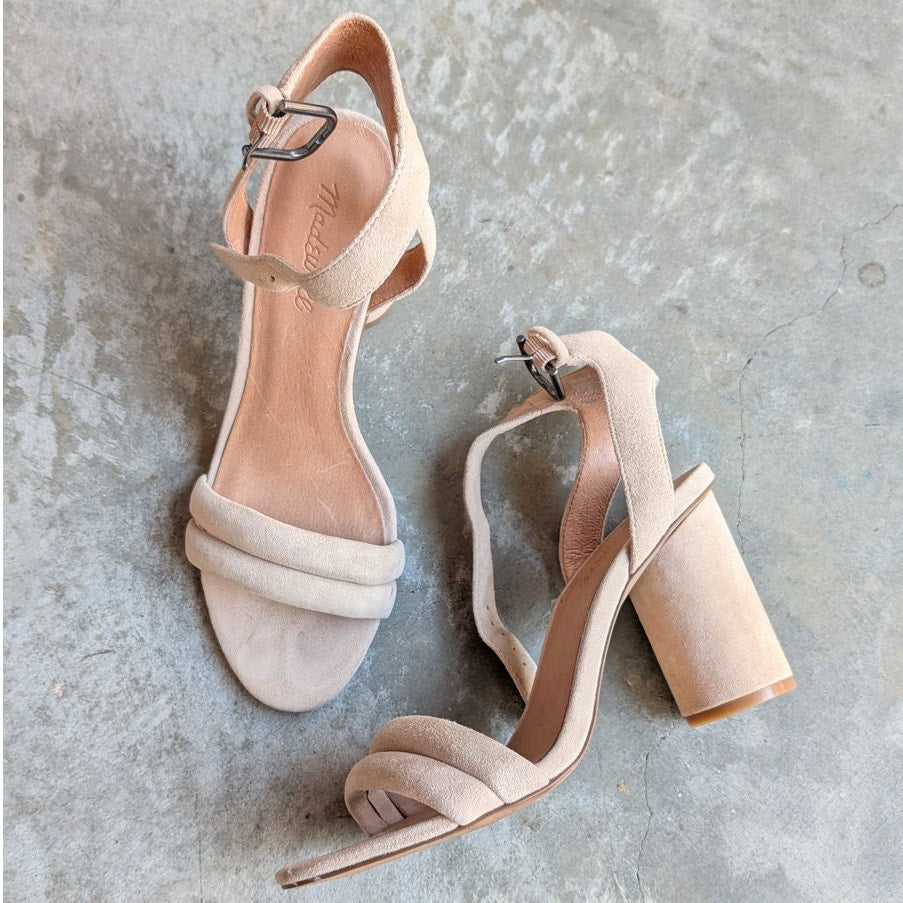 Madewell Rosalie Sand High-Heel Leather Suede Slingback Sandals, size 8