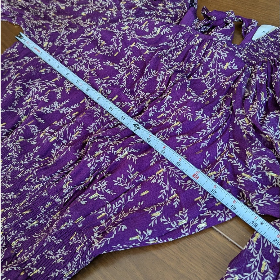 NWT Sézane Purple Robe Priscilla Floral Backless Midi Maxi Dress, size 40/L