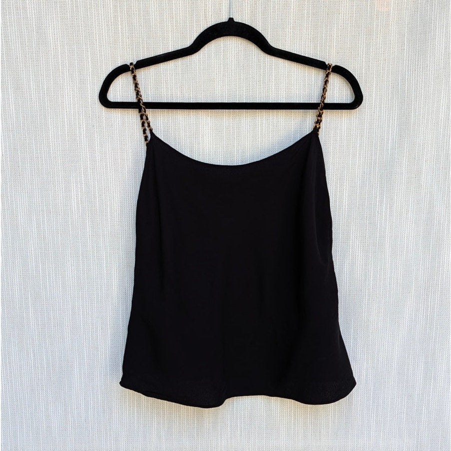 Anine Bing Chelsea Tank Top Womens L Black Crepe Gold Chain Straps Sleeveless