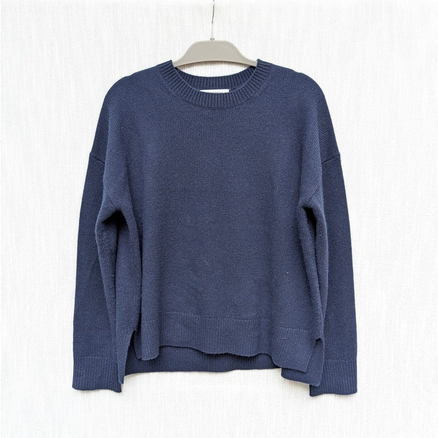 Nordstrom Wool & Cashmere Crewneck Sweater Womens M Navy Knit Long Sleeve