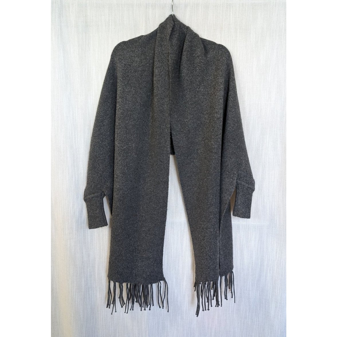 Anthropologie Look by M Fringe Shrug Cape Cardigan Charcoal One Size NWT