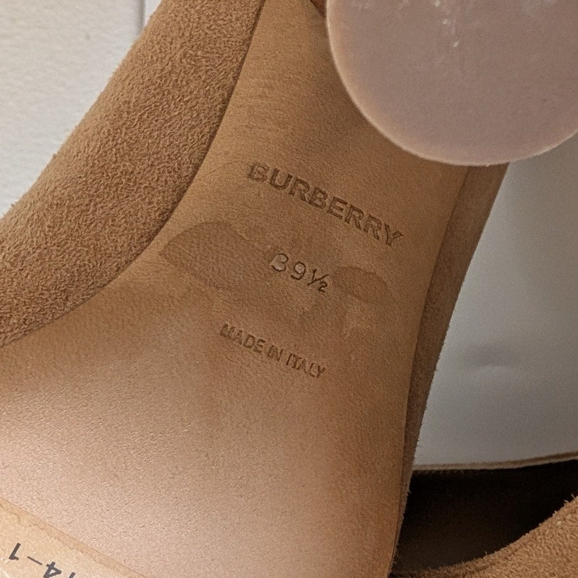 Burberry Leather Suede Pointed Toe Pumps Womens EU 39.5/US 9.5 Beige High Heel