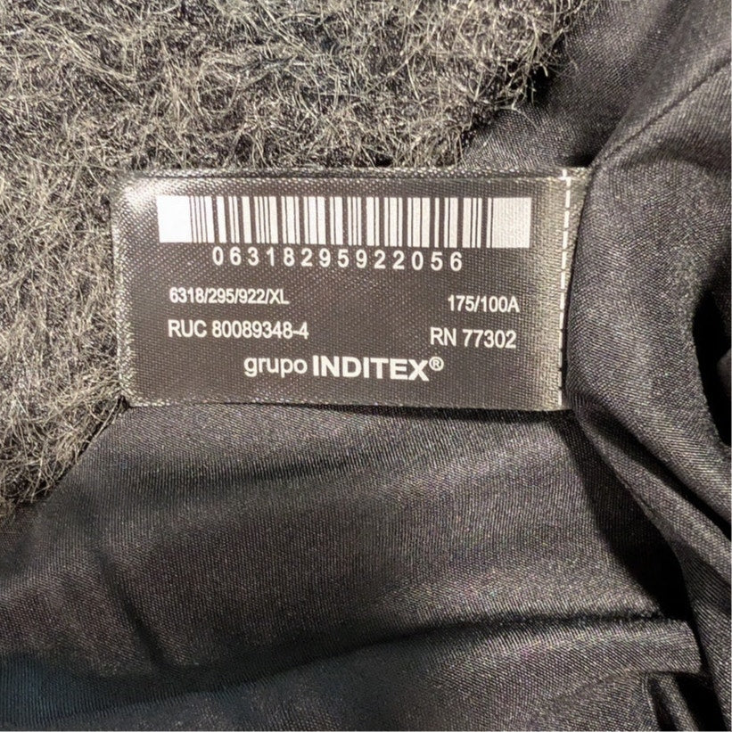 Zara Short Boucle Coat with Scarf 6318/295/922 Womens XL Dark Gray Button Front
