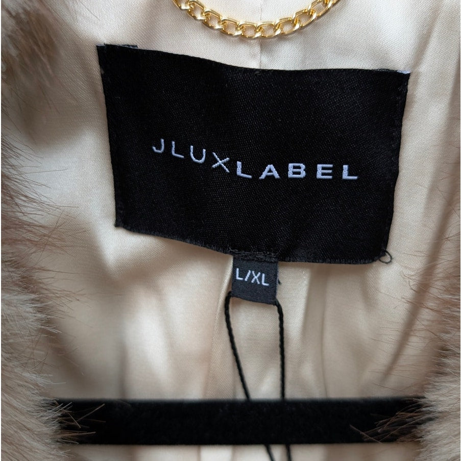 NWT JLuxLabel Ivory/Brown Soft Season Faux Fur Coat, size L/XL