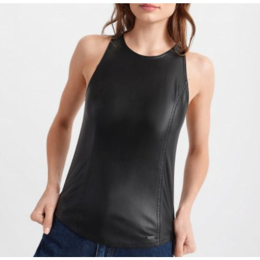 Armani Exchange Tank Top Womens S Black Faux Leather Sleeveless Zipper NWT