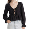 BP. Nordstrom Top Womens S Black Tie Front Scoop Neck Cotton Poplin Peplum NWT
